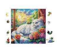 100 Piece Jigsaw Puzzle for Adults Chat avec des Fleurs 28x28cm Christmas Ideal for Indoor Activities Rainy Days Weekends Family Time Together Fun Hobby