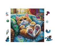 100 Piece Jigsaw Puzzle for Adults Chat Qui dort on Sofa 28x28cm Intermediate Level Puzzle Great for Skill Improvement Logical Reasoning Training Brain Exercise