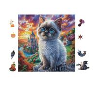 100 Piece Jigsaw Puzzle for Adults Chat with Blue Eyes 28x28cm Vibrant Non-Fading Print Framable Wall Art Ideal for Living Room Bedroom Office Home Artistic