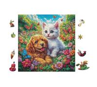 100 Piece Jigsaw Puzzle for Adults Chiot and Chaton 28x28cm Team Building Activity for Office Colleagues Fun Group Game Improve Cooperation Ability