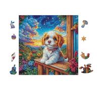 100 Piece Jigsaw Puzzle for Adults Chiot BAigle at The Window 28x28cm Christmas Ideal for Indoor Activities Rainy Days Weekends Family Time Together Fun Hobby