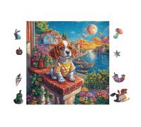 100 Piece Jigsaw Puzzle for Adults Chiot BAigle at The Window 28x28cm Home Wall Decor Artwork Unique Personalized Decoration for Living Room Bedroom Study