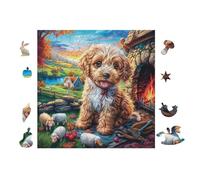 100 Piece Jigsaw Puzzle for Adults Chiot BAigle by The Fireplace 28x28cm Maisonwarming Gift Idea Elegant Wall Decor for New Home Easy Assembly for Teens Adults Beginners