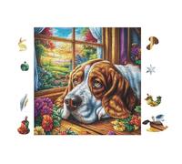 100 Piece Jigsaw Puzzle for Adults Chiot BAigle Looking Out Window 28x28cm Eco-Friendly Safe Puzzle Non-Toxic Material Perfect for Family Use All Ages Friendly Gift