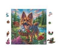 100 Piece Jigsaw Puzzle for Adults Chiot Berger Allemand dans Le Panier 28x28cm Home Wall Decor Artwork Unique Personalized Decoration for Living Room Bedroom Study