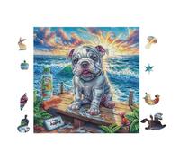 100 Piece Jigsaw Puzzle for Adults Chiot Bouledogue on Plage Tropicale 28x28cm Expert Level Challenging Puzzle Great for Collectors Logical Thinking Skill Improvement Brain Training