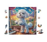 100 Piece Jigsaw Puzzle for Adults Chiot Caniche Playing Piano 28x28cm Durable Reusable Voituredboard for Puzzle Lovers Family Friends Teens Adults All Ages