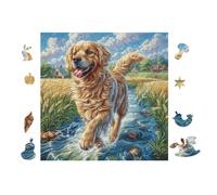100 Piece Jigsaw Puzzle for Adults Chiot Golden Retriever 28x28cm Intermediate Level Puzzle for Skill Improvement Great for Logical Thinking Training Gift
