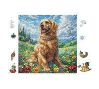 100 Piece Jigsaw Puzzle for Adults Chiot Golden Retriever 28x28cm Retirement Gift for Elderly Great for Brain Health Memory Training Leisure Time Activity Gift