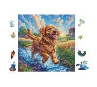 100 Piece Jigsaw Puzzle for Adults Chiot Golden Retriever 28x28cm Team Building Activity for Office Colleagues Fun Group Game Improve Cooperation Ability