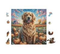 100 Piece Jigsaw Puzzle for Adults Chiot Golden Retriever avec des citrouilles 28x28cm Intermediate Level Puzzle for Skill Improvement Great for Logical Thinking Training Gift
