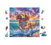 100 Piece Jigsaw Puzzle for Adults Chiot Golden Retriever in Ocean 28x28cm Valentine's Day Gift for Couple Fun Bonding Activity Smooth Assembly Leisure Time Together
