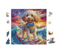 100 Piece Jigsaw Puzzle for Adults Chiot Golden Retriever on Surfboard 28x28cm Thanksgiving Gift Perfect for Family Time Improve Concentration Patience Focus Hand-on Ability