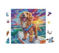 100 Piece Jigsaw Puzzle for Adults Chiot Golden Retriever Surfing 28x28cm High Difficulty Puzzle for Advanced Players Great for Skill Training Challenge YoursLutin Gift