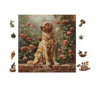 100 Piece Jigsaw Puzzle for Adults Chiot Golden Retriever with Roses 28x28cm Graduation Gift for Students Great for Brain Training Relaxation After Long Time Study Gift
