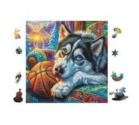 100 Piece Jigsaw Puzzle for Adults Chiot Husky with Basketball 28x28cm Retirement Gift for Elderly Great for Brain Health Memory Training Leisure Time Activity Gift