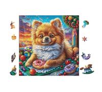 100 Piece Jigsaw Puzzle for Adults Chiot Pomeranian with Donut 28x28cm Beginner Friendly Smooth Assembly Great for Daily Relaxation Brain Exercise Hand-Eye Coordination