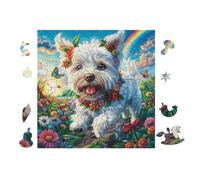 100 Piece Jigsaw Puzzle for Adults Chiot Westie with Arc-en-Ciel 28x28cm Intermediate Level Puzzle Great for Skill Improvement Logical Reasoning Training Brain Exercise