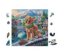 100 Piece Jigsaw Puzzle for Adults Chiot Yorkie dans Le Village 28x28cm Retirement Gift for Elderly Great for Brain Health Memory Training Leisure Time Activity Gift
