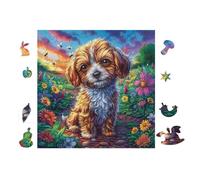 100 Piece Jigsaw Puzzle for Adults Chiot Yorkie Flowers 28x28cm Holiday Party Activity Perfect for Christmas New Year Gathering Family Friends Fun Timegift