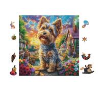 100 Piece Jigsaw Puzzle for Adults Chiot Yorkie Flowers 28x28cm Holiday Party Activity Perfect for Christmas New Year Gathering Family Friends Fun Timegift