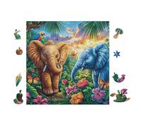 100 Piece Jigsaw Puzzle for Adults Couple d'éléphants dans Les Tropiques 28x28cm Graduation Gift for Students Great for Brain Training Relaxation After Long Time Study Gift