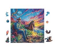 100 Piece Jigsaw Puzzle for Adults Cowboy with Cheval 28x28cm Stress Relief Anxiety Reduction Puzzle Perfect for Office Workers Daily Unwind After Long Work Hours