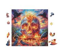 100 Piece Jigsaw Puzzle for Adults Crâne avec des Flammes and Oiseaus 28x28cm Team Building Activity for Office Colleagues Fun Group Game Improve Cooperation Ability