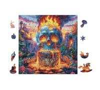 100 Piece Jigsaw Puzzle for Adults Crâne avec des Flammes de feu 28x28cm Stress Relief Anxiety Reduction Puzzle Perfect for Office Workers Daily Unwind After Long Work Hours