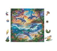 100 Piece Jigsaw Puzzle for Adults Dauphins dans Une Vague océanique 28x28cm Housewarming Gift Idea Elegant Wall Decor for New Home Easy Assembly for Teens Adults Beginners