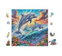 100 Piece Jigsaw Puzzle for Adults Dauphins sautent dans l'océan 28x28cm Rainy Day Indoor Activity Perfect for 14+s Teens Adults Family Fun Safe No Burrs Material Gift