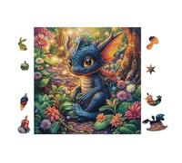 100 Piece Jigsaw Puzzle for Adults Dragon in Flower Forêt 28x28cm Art Therapy Puzzle Great for Mental Health Stress Relief Emotional Regulation Relaxation Gift