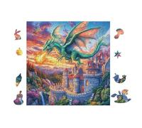 100 Piece Jigsaw Puzzle for Adults Dragon with Château in Flower Forêt 28x28cm Art Therapy Puzzle Great for Mental Health Stress Relief Emotional Regulation Relaxation Gift