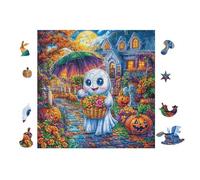 100 Piece Jigsaw Puzzle for Adults Fantôme avec Citrouille 28x28cm Artistic Pattern Puzzle Ideal for Art Lovers Home Wall Decoration Collectible Artwork Display Gift