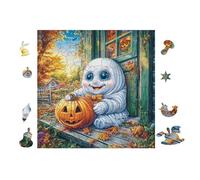 100 Piece Jigsaw Puzzle for Adults Fantôme avec Une Citrouille à Halloween 28x28cm Eco-Friendly Cardboard Safe Non-Toxic Perfect for Teens Adults Daily Hobby Home Use Gift