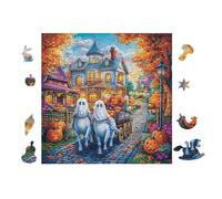 100 Piece Jigsaw Puzzle for Adults Fantômes dans la Maison hantée 28x28cm Durable Reusable Cardboard for Puzzle Lovers Family Friends Teens Adults All Ages
