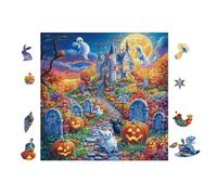 100 Piece Jigsaw Puzzle for Adults Fantômes et citrouilles pour Halloween 28x28cm Thick Sturdy Cardboard HD Printing Stress Relief Ideal for Home Leisure Hobby Family Game Night