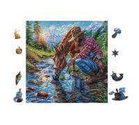 100 Piece Jigsaw Puzzle for Adults Farmer with Cheval by Stream 28x28cm Summer Holiday Activity Great for VaChation Travel Home Leisure Relaxing Hobby Time Gift