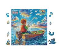 100 Piece Jigsaw Puzzle for Adults Garçon Qui pêche sur Un Bateau 28x28cm Christmas Ideal for Indoor Activities Rainy Days Weekends Family Time Together Fun Hobby