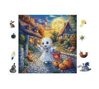 100 Piece Jigsaw Puzzle for Adults Ghost and Witch in Pumpkin Chalet 28x28cm Art Therapy Puzzle Great for Mental Health Stress Relief Emotional Regulation Relaxation Gift