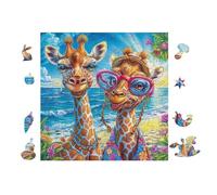 100 Piece Jigsaw Puzzle for Adults Girafes avec des Lunettes de Soleil 28x28cm Framable Home Decor Artwork HD Clear Details Dust-Free Smooth Assembly Experience No Puzzle Dust
