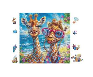 100 Piece Jigsaw Puzzle for Adults Girafes avec des Lunettes de Soleil 28x28cm Framable Home Decor Artwork HD Clear Details Dust-Free Smooth Assembly Experience No Puzzle Dust