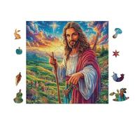 100 Piece Jigsaw Puzzle for Adults Jésus avec Un bâton 28x28cm Stress Relief Puzzle for Office Workers Great for After Work Unwind Relaxation Hobby Gift
