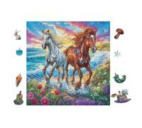 100 Piece Jigsaw Puzzle for Adults Jumeaux Chevaux sur la Prairie 28x28cm Retirement Gift for Elderly Great for Brain Health Memory Training Leisure Time Activity Gift