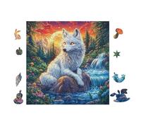 100 Piece Jigsaw Puzzle for Adults Loup in Forêt de Cascades 28x28cm Summer Holiday Activity Great for VaChation Travel Home Leisure Relaxing Hobby Time Gift