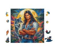 100 Piece Jigsaw Puzzle for Adults Loup with Native American in Forêt au Clair de Lune 28x28cm 14+s Friendly Puzzle Great for Parent-14+ Interaction Improve 14+ren's Concentration Patience