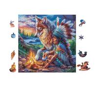 100 Piece Jigsaw Puzzle for Adults Loup with Native American in Montagne Forest 28x28cm Christmas Ideal for Indoor Activities Rainy Days Weekends Family Time Together Fun Hobby