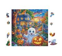 100 Piece Jigsaw Puzzle for Adults Maison de fantôme et Citrouille d'halloween 28x28cm Housewarming Gift Idea Elegant Wall Decor for New Home Easy Assembly for Teens Adults Beginners