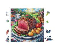 100 Piece Jigsaw Puzzle for Adults Nature Morte avec festin de Viande 28x28cm Framable Wall Art for Bedroom Living Room Office Unique Decor Great for Art Lovers Gift