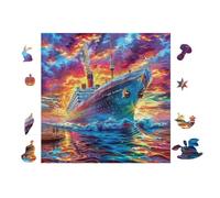 100 Piece Jigsaw Puzzle for Adults Navire dans l'océan 28x28cm Thick Sturdy Voituredboard HD Printing Stress Relief Ideal for Home Leisure Hobby Family Game Night